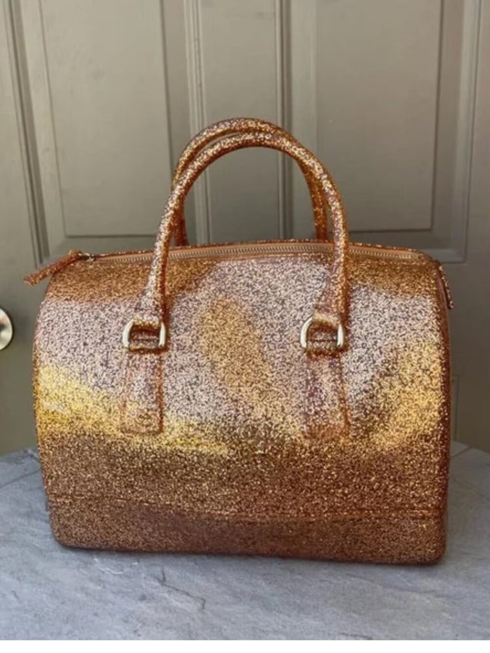 Furla Candy Jelly Copper Glitter Satchel Duffle Bag
